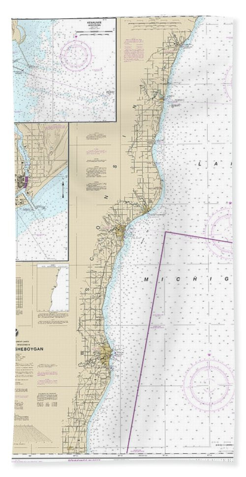 Nautical Chart-14903 Algoma-sheboygan, Kewaunee, Two Rivers - Bath Towel