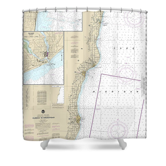 Nautical Chart 14903 Algoma Sheboygan, Kewaunee, Two Rivers Shower Curtain