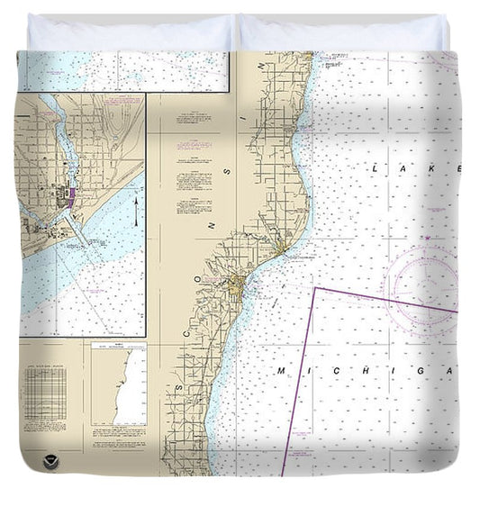Nautical Chart 14903 Algoma Sheboygan, Kewaunee, Two Rivers Duvet Cover