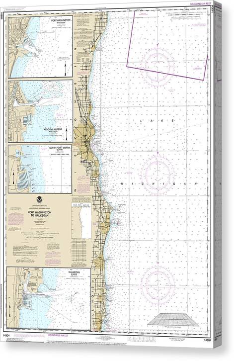 Nautical Chart-14904 Port Washington-Waukegan, Kenosha, North Point Marina, Port Washington, Waukegan Canvas Print