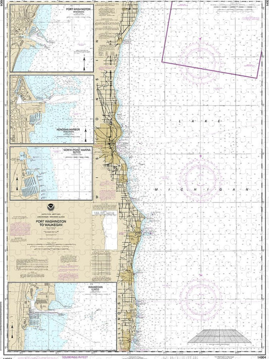 Nautical Chart 14904 Port Washington Waukegan, Kenosha, North Point Marina, Port Washington, Waukegan Puzzle