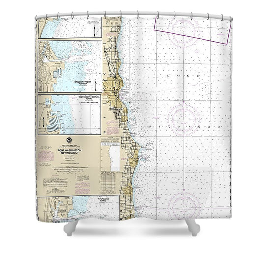 Nautical Chart 14904 Port Washington Waukegan, Kenosha, North Point Marina, Port Washington, Waukegan Shower Curtain