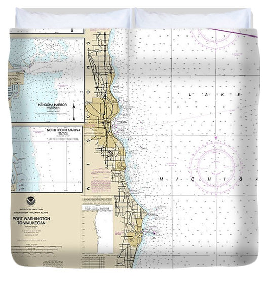 Nautical Chart 14904 Port Washington Waukegan, Kenosha, North Point Marina, Port Washington, Waukegan Duvet Cover