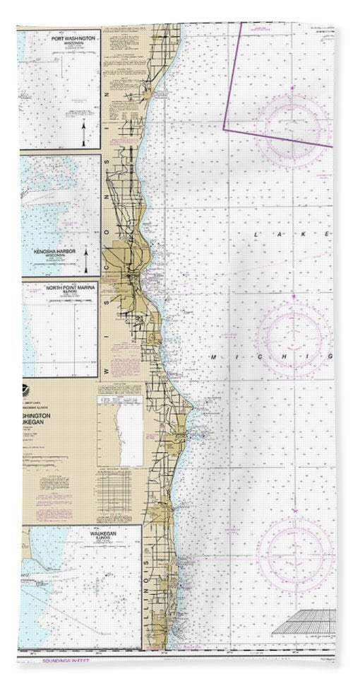 Nautical Chart-14904 Port Washington-waukegan, Kenosha, North Point Marina, Port Washington, Waukegan - Bath Towel