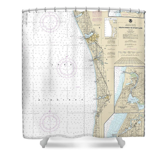 Nautical Chart 14906 South Haven Stony Lake, South Haven, Port Sheldon, Saugatuck Harbor Shower Curtain