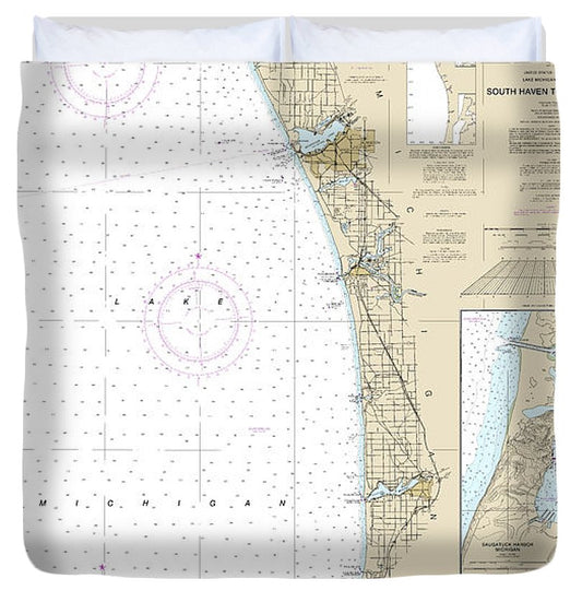 Nautical Chart 14906 South Haven Stony Lake, South Haven, Port Sheldon, Saugatuck Harbor Duvet Cover