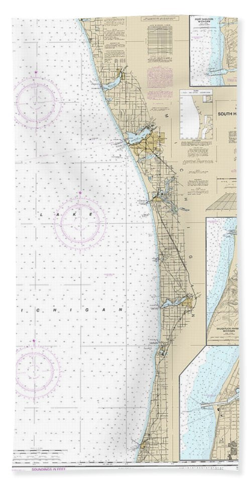 Nautical Chart-14906 South Haven-stony Lake, South Haven, Port Sheldon, Saugatuck Harbor - Bath Towel
