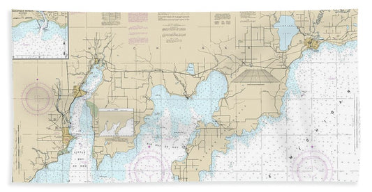 Nautical Chart-14908 Dutch Johns Point-fishery Point, Including Big Bay De Noc-little Bay De Noc, Manistique - Bath Towel