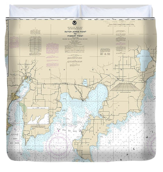 Nautical Chart 14908 Dutch Johns Point Fishery Point, Including Big Bay De Noc Little Bay De Noc, Manistique Duvet Cover