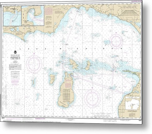A beuatiful Metal Print of the Nautical Chart-14911 Waugoshance Point-Seul Choix Point, Including Beaver Island Group, Port Inland, Beaver Harbor - Metal Print by SeaKoast.  100% Guarenteed!