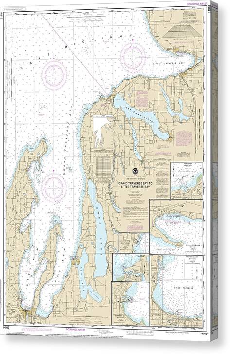 Nautical Chart-14913 Grand Traverse Bay-Little Traverse Bay, Harobr Springs, Petoskey, Elk Rapids, Suttons Bay, Northport, Traverse City Canvas Print