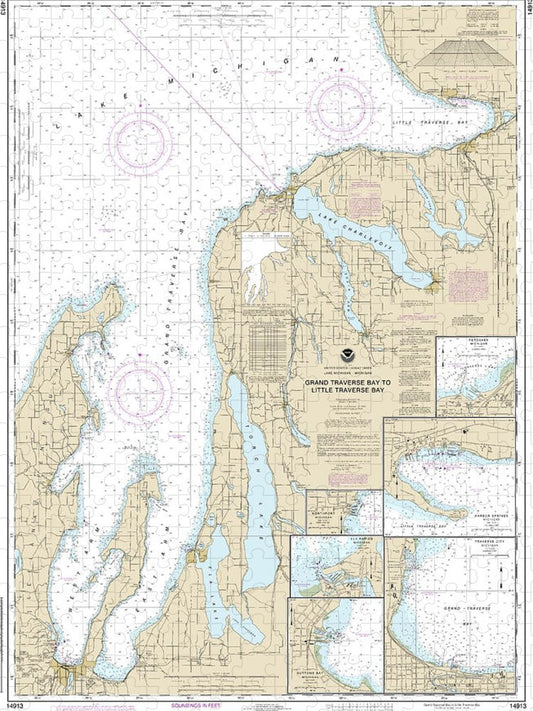Nautical Chart 14913 Grand Traverse Bay Little Traverse Bay, Harobr Springs, Petoskey, Elk Rapids, Suttons Bay, Northport, Traverse City Puzzle