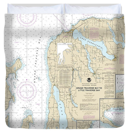 Nautical Chart 14913 Grand Traverse Bay Little Traverse Bay, Harobr Springs, Petoskey, Elk Rapids, Suttons Bay, Northport, Traverse City Duvet Cover