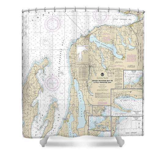 Nautical Chart 14913 Grand Traverse Bay Little Traverse Bay, Harobr Springs, Petoskey, Elk Rapids, Suttons Bay, Northport, Traverse City Shower Curtain