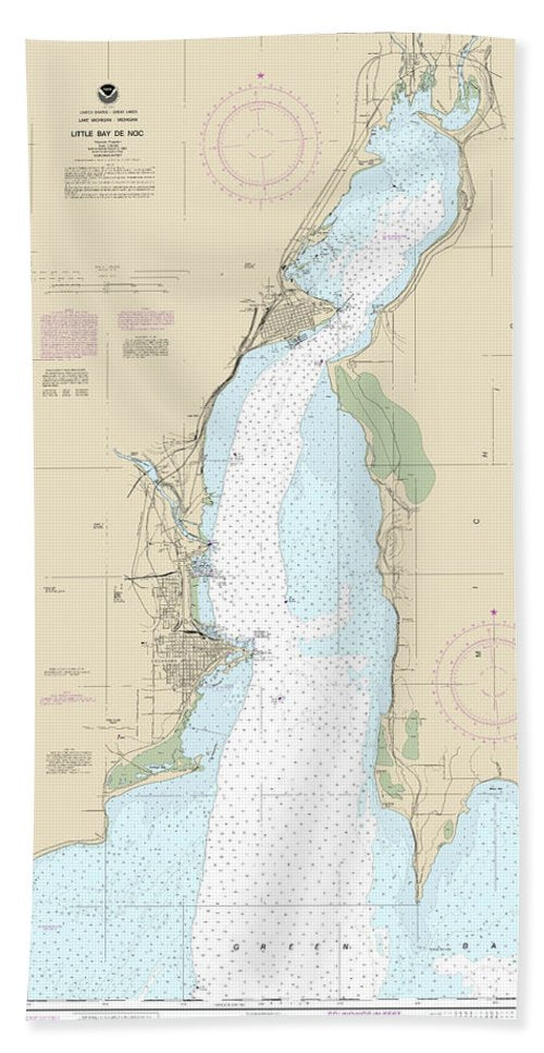 Nautical Chart-14915 Little Bay De Noc - Bath Towel