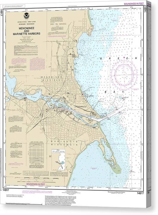 Nautical Chart-14917 Menominee-Marinette Harbors Canvas Print
