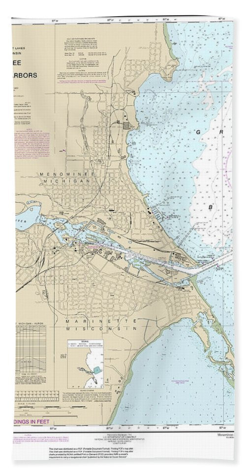 Nautical Chart-14917 Menominee-marinette Harbors - Bath Towel
