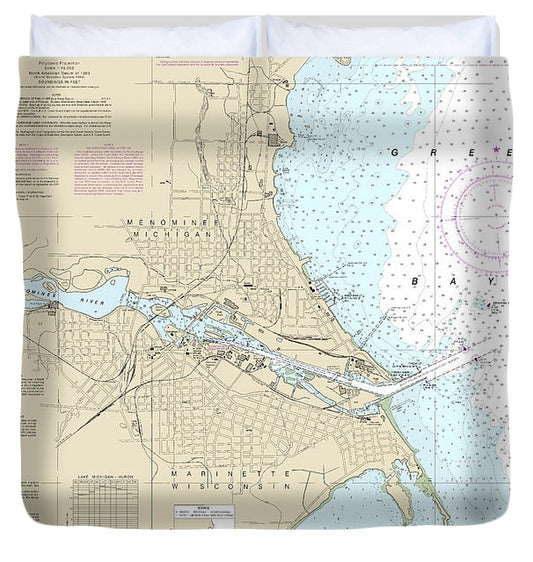 Nautical Chart 14917 Menominee Marinette Harbors Duvet Cover