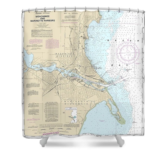 Nautical Chart 14917 Menominee Marinette Harbors Shower Curtain