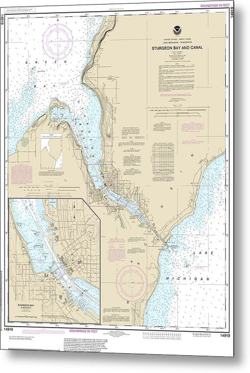 A beuatiful Metal Print of the Nautical Chart-14919 Sturgeon Bay-Canal, Sturgeon Bay - Metal Print by SeaKoast.  100% Guarenteed!