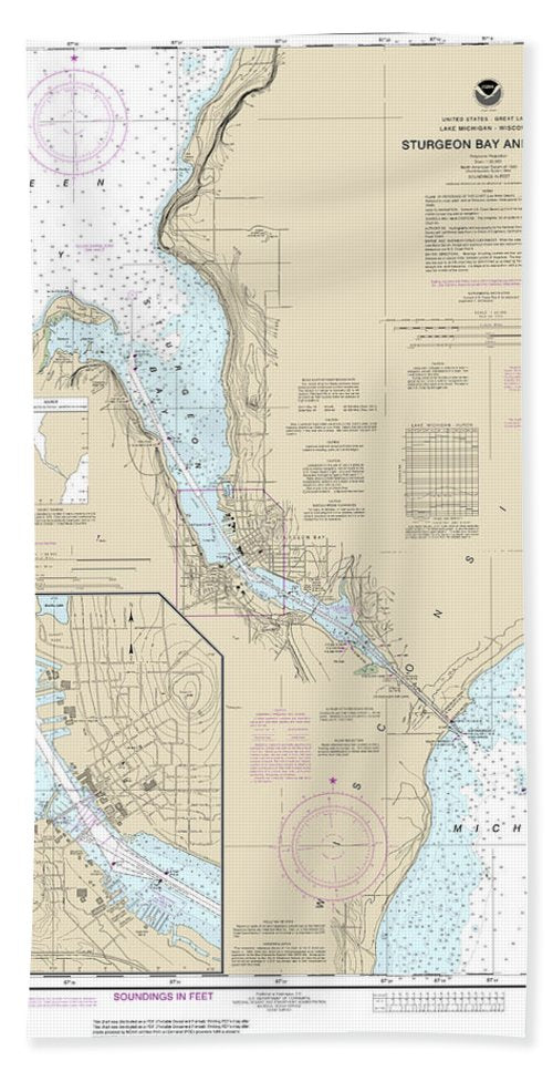 Nautical Chart-14919 Sturgeon Bay-canal, Sturgeon Bay - Bath Towel