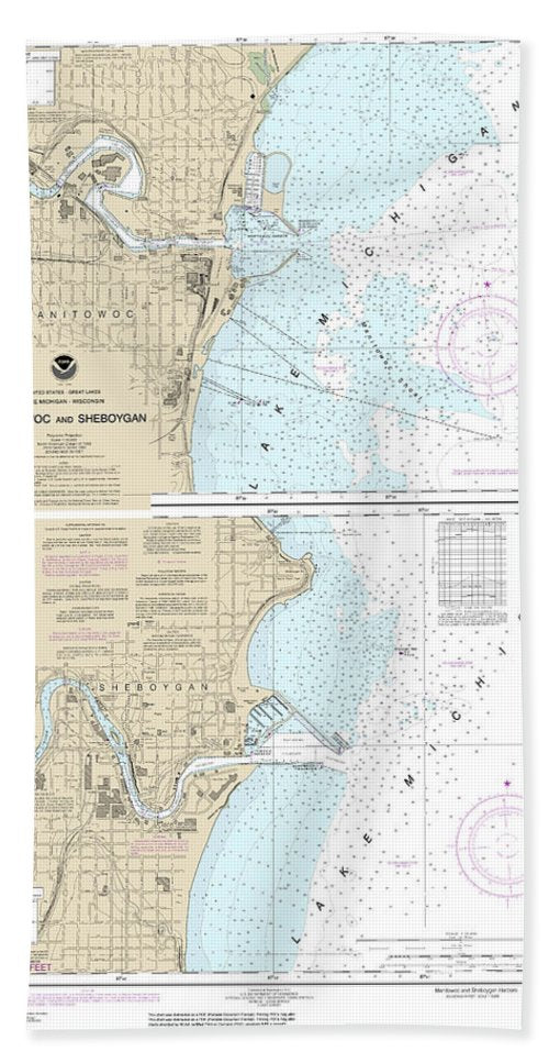 Nautical Chart-14922 Manitowoc-sheboygan - Bath Towel