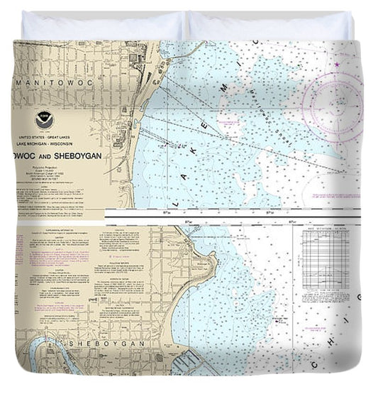 Nautical Chart 14922 Manitowoc Sheboygan Duvet Cover