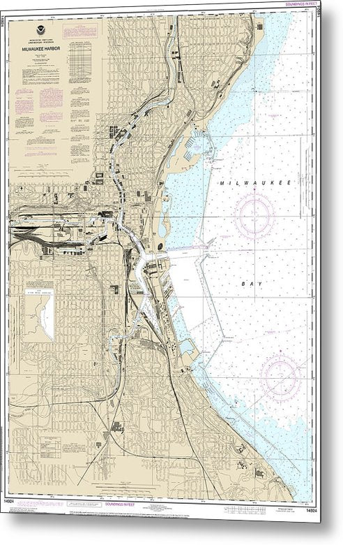 A beuatiful Metal Print of the Nautical Chart-14924 Milwaukee Harbor - Metal Print by SeaKoast.  100% Guarenteed!