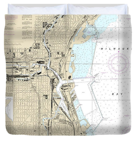 Nautical Chart 14924 Milwaukee Harbor Duvet Cover