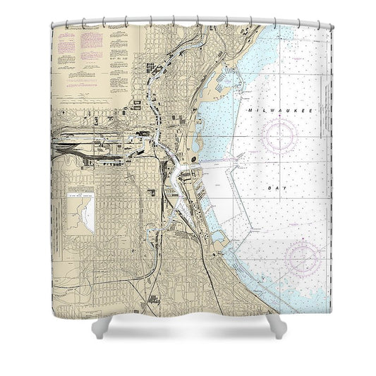 Nautical Chart 14924 Milwaukee Harbor Shower Curtain