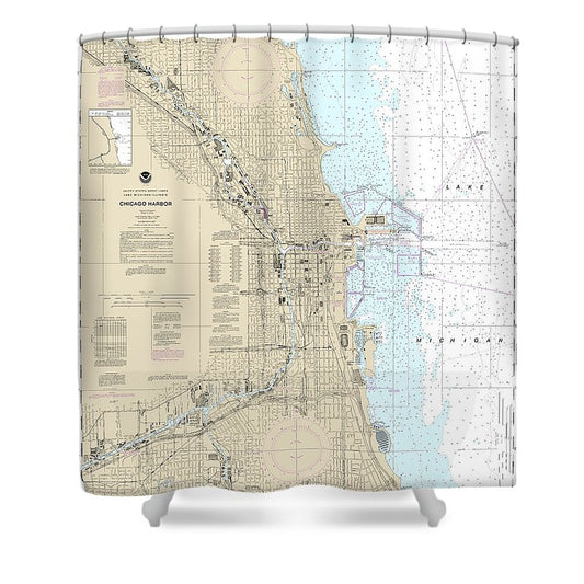 Nautical Chart 14928 Chicago Harbor Shower Curtain