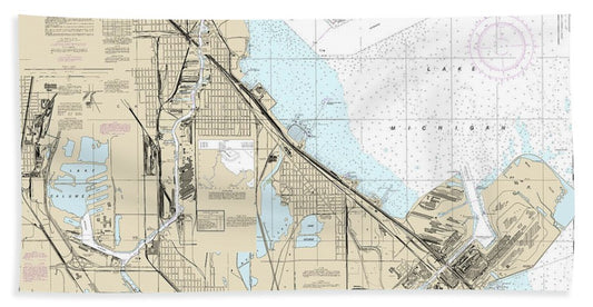 Nautical Chart-14929 Calumet, Indiana-buffington Harbors,-lake Calumet - Bath Towel