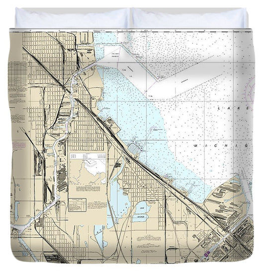 Nautical Chart 14929 Calumet, Indiana Buffington Harbors, Lake Calumet Duvet Cover