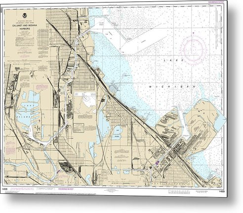A beuatiful Metal Print of the Nautical Chart-14929 Calumet, Indiana-Buffington Harbors,-Lake Calumet - Metal Print by SeaKoast.  100% Guarenteed!