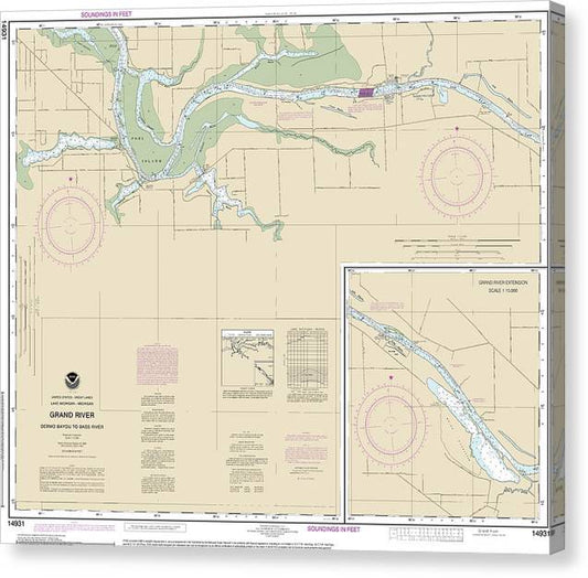 Nautical Chart-14931 Grand River From Dermo Bayou-Bass River Canvas Print