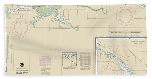 Nautical Chart-14931 Grand River From Dermo Bayou-bass River - Beach Towel