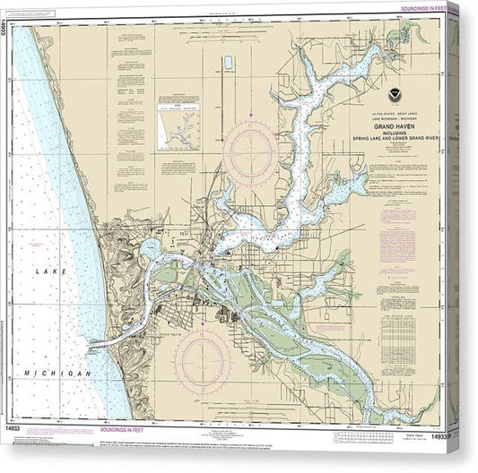 Nautical Chart-14933 Grand Haven, Including Spring Lake-Lower Grand River Canvas Print