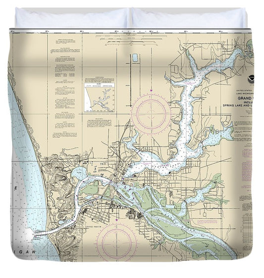 Nautical Chart 14933 Grand Haven, Including Spring Lake Lower Grand River Duvet Cover