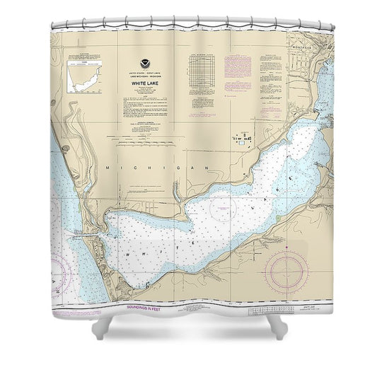 Nautical Chart 14935 White Lake Shower Curtain