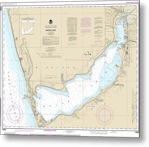 A beuatiful Metal Print of the Nautical Chart-14935 White Lake - Metal Print by SeaKoast.  100% Guarenteed!
