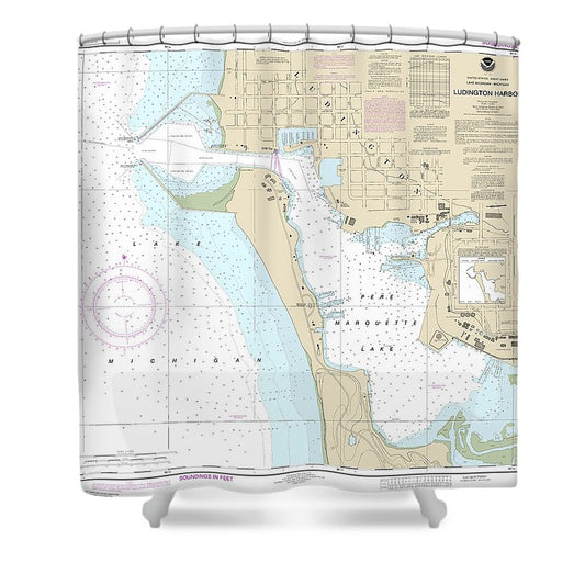 Nautical Chart 14937 Ludington Harbor Shower Curtain
