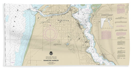 Nautical Chart-14938 Manistee Harbor-manistee Lake - Beach Towel