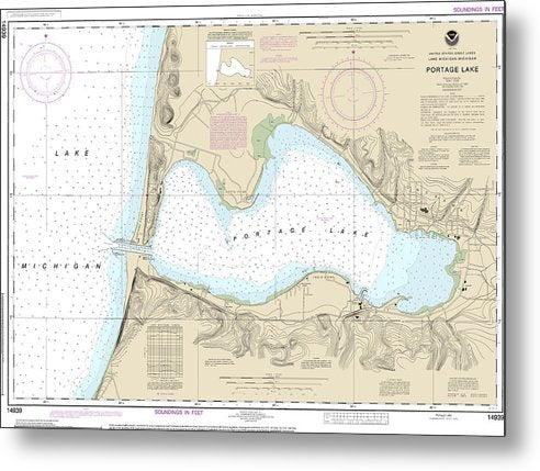 A beuatiful Metal Print of the Nautical Chart-14939 Portage Lake - Metal Print by SeaKoast.  100% Guarenteed!