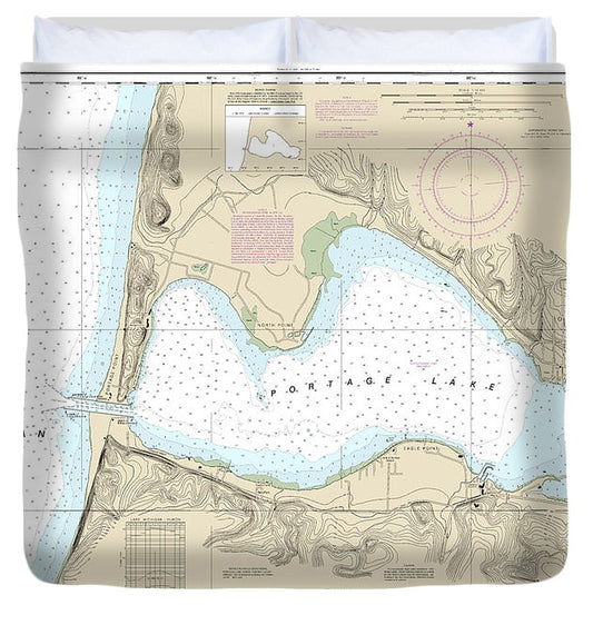 Nautical Chart 14939 Portage Lake Duvet Cover