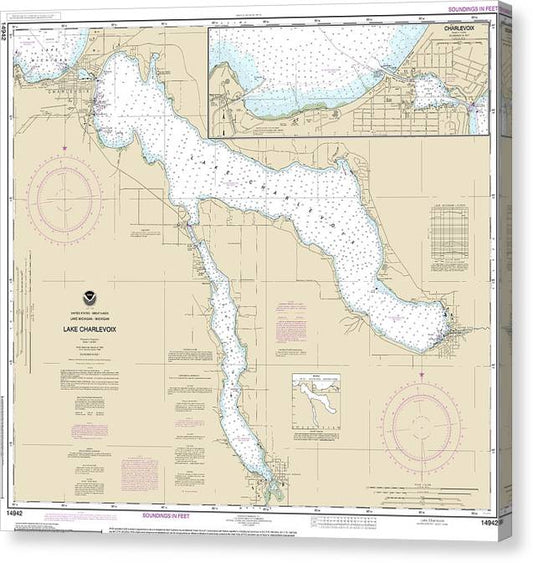 Nautical Chart-14942 Lake Charlevoix, Charlevoix, South Point-Round Lake Canvas Print
