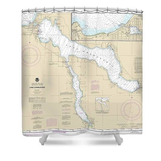 Nautical Chart 14942 Lake Charlevoix, Charlevoix, South Point Round Lake Shower Curtain