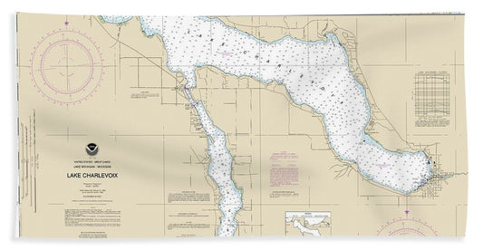 Nautical Chart-14942 Lake Charlevoix, Charlevoix, South Point-round Lake - Bath Towel