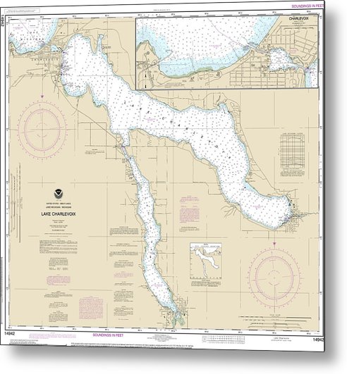 A beuatiful Metal Print of the Nautical Chart-14942 Lake Charlevoix, Charlevoix, South Point-Round Lake - Metal Print by SeaKoast.  100% Guarenteed!