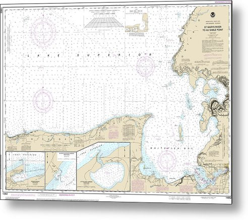 A beuatiful Metal Print of the Nautical Chart-14962 St Marys River-Au Sable Point, Whitefish Point, Little Lake Harbors, Grand Marais Harbor - Metal Print by SeaKoast.  100% Guarenteed!