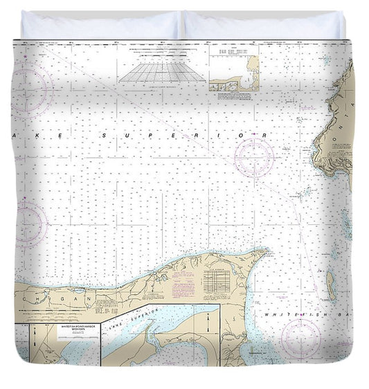 Nautical Chart 14962 St Marys River Au Sable Point, Whitefish Point, Little Lake Harbors, Grand Marais Harbor Duvet Cover